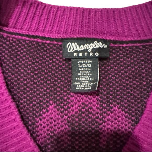 2911 Wrangler Retro Purple and Black, V-neck Sweater Women's Large, loose fit - Picture 5 of 7